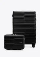 Walizki - Średnia walizka i kosmetyczka z polikarbonu w poziome pasy czarne - miniaturka - grafika 1