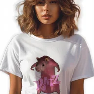 Zestawy upominkowe - BIAŁA KOSZULKA DAMSKA Krótki Rękaw RÓŻOWY SZCZUR RATZ Zabawne Wzory Roz XL - miniaturka - grafika 1