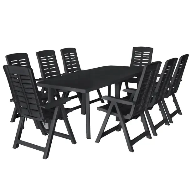 Zestaw Mebli Ogrodowych z Plastiku, Antracytowy, Stół 216x90x72 cm, 8 Krz