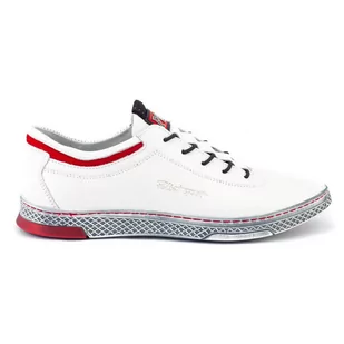 Buty męskie skórzane casual K23 białe z czerwonym - Polbut - Półbuty męskie - miniaturka - grafika 1