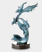 Figurki dekoracyjne - Delfiny Wśród Fal Rzeźba z Brązu Patynowana - miniaturka - grafika 1