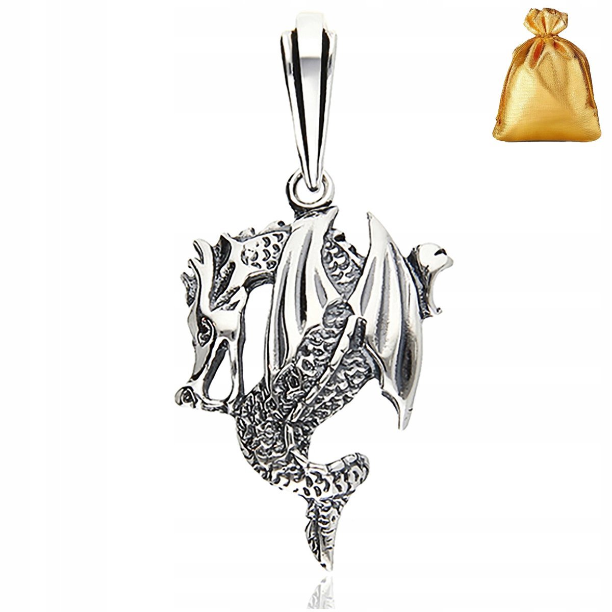 Srebrna Męska Oksydowana Zawieszka Wisiorek Smok Srebro Pr. 925 Na Prezent