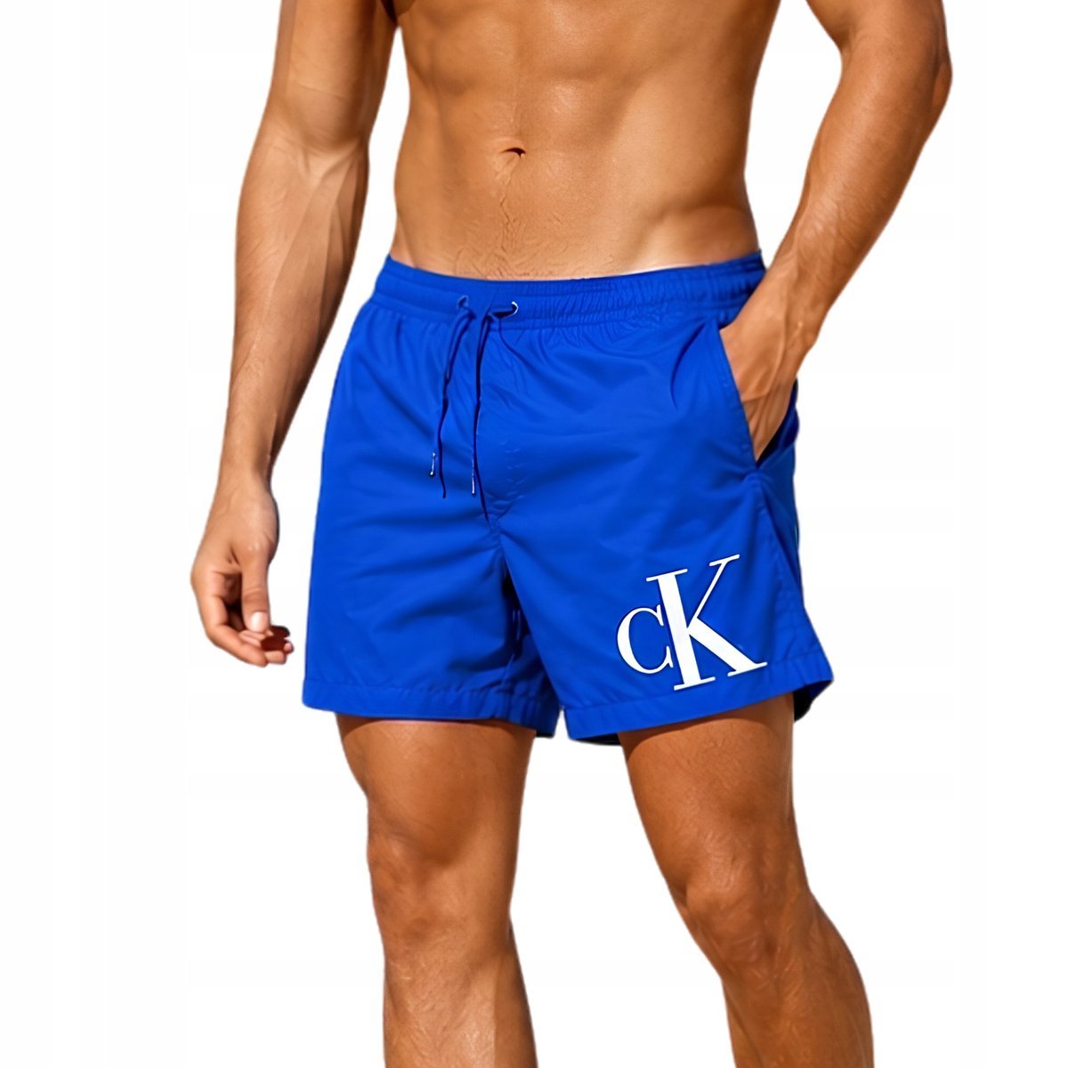 Męskie Spodenki Kąpielowe Calvin Klein logo niebieskie oryginalne rozm. L