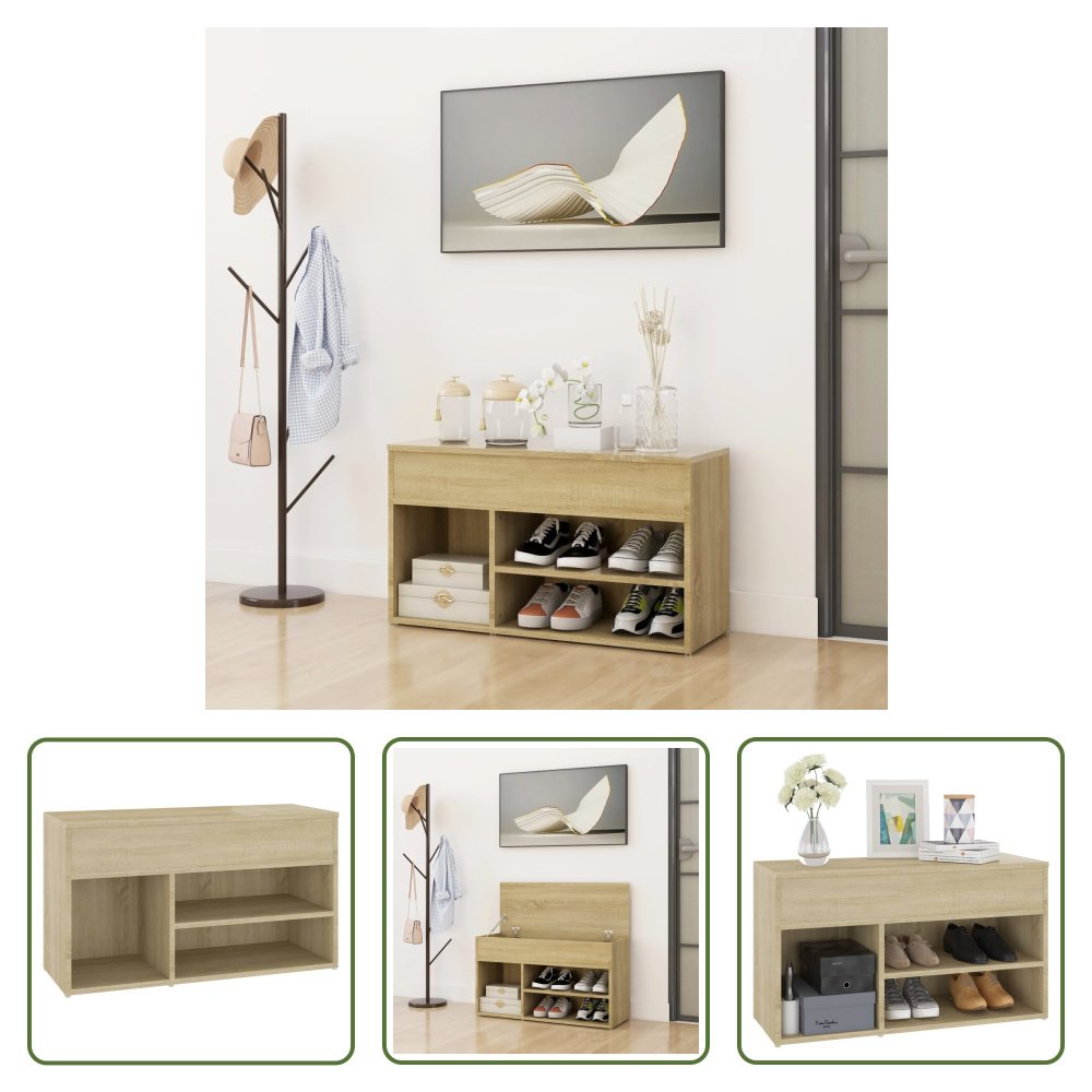 The Living Store Ławka na buty dąb sonoma 80x30x45 cm Materiał drewnopochodny
