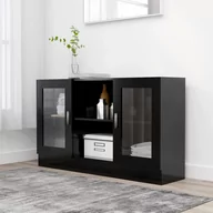 Szafki do salonu - vidaXL Witryna, czarna, 120 x 30,5 x 70 cm, płyta wiórowa 802787 - miniaturka - grafika 1