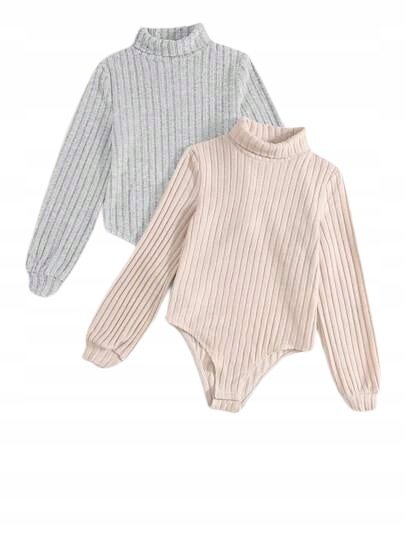 SHEIN 2 PACK GOLF DAMSKI Z PRĄŻKOWANEJ DZIANINY DŁUGI RĘKAW 140/146 1KA