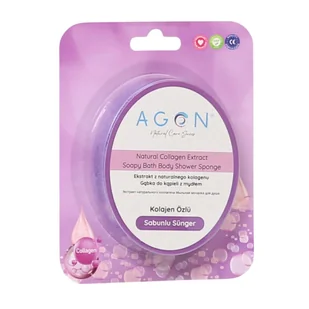 Agon Shower Sponge Collagen 125g gąbka kąpielowa do ciała nasączona mydłem - Kosmetyki do kąpieli - miniaturka - grafika 1