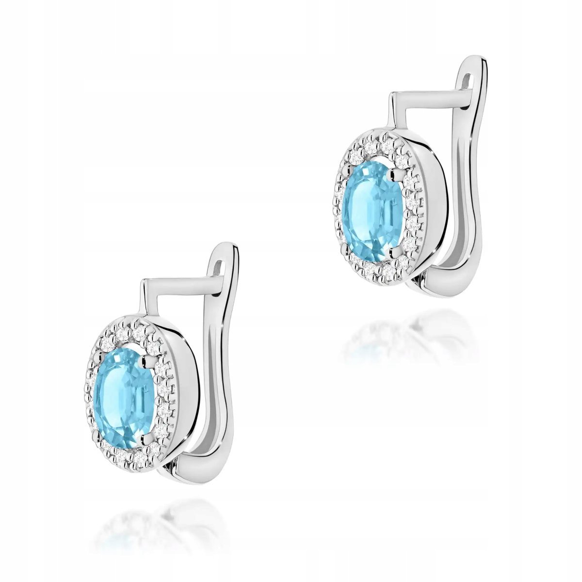 Kolczyki złote dla kobiety 585 topaz swiss z diamentami białe złoto stylowe