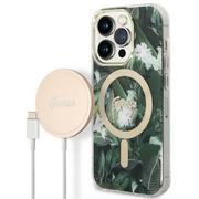 Etui i futerały do telefonów - Guess Zestaw GUBPP14XHJEACSA Case+ Charger iPhone 14 Pro Max 6,7" zielony/green hard case Jungle MagSafe - miniaturka - grafika 1