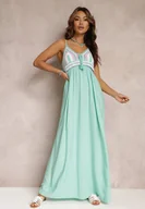 Sukienki - Miętowa Bawełniana Sukienka Maxi z Szydełkową Górą i Gumkami na Plecach Jennesia - Renee - miniaturka - grafika 1