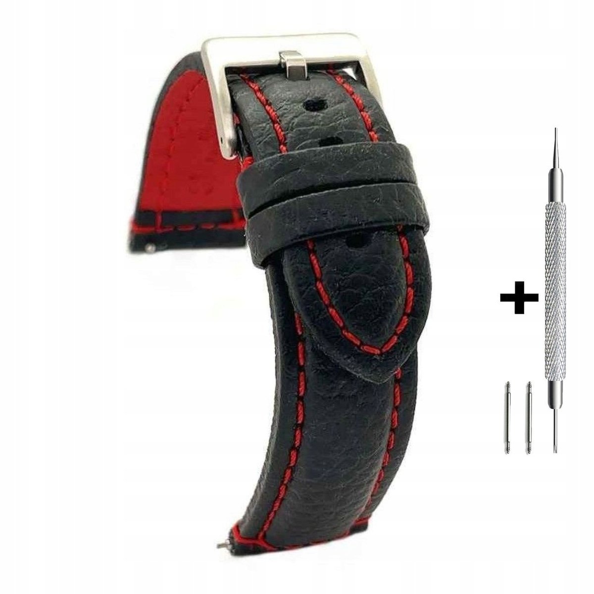 Czarny pasek 24 mm skórzany DILOY 394.24.53 + dwa teleskopy i narzędzie