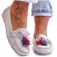 Mokasyny damskie - Mokasyny Klasyczne Stylowe Modne Wsuwane Zamszowe Z Kokardą Damskie Skórzane Z Ozdobą Wygodne Miękkie Lekkie Eleganckie Z Frędzlami Szare 37 - miniaturka - grafika 1