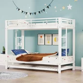 Łóżka dla dzieci i młodzieży - Metalowe łóżko piętrowe 90x200cm - z łóżkiem piętrowym 90x190cm na kółkach - Biały - miniaturka - grafika 1