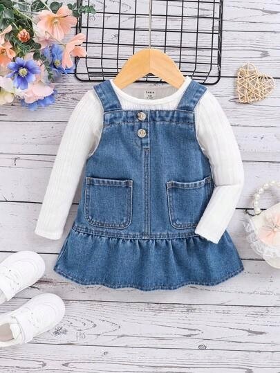 SHEIN NIEMOWLĘCA SUKIENKA JEANSOWA NA SZELKACH NIEBIESKA 86 Ł9E