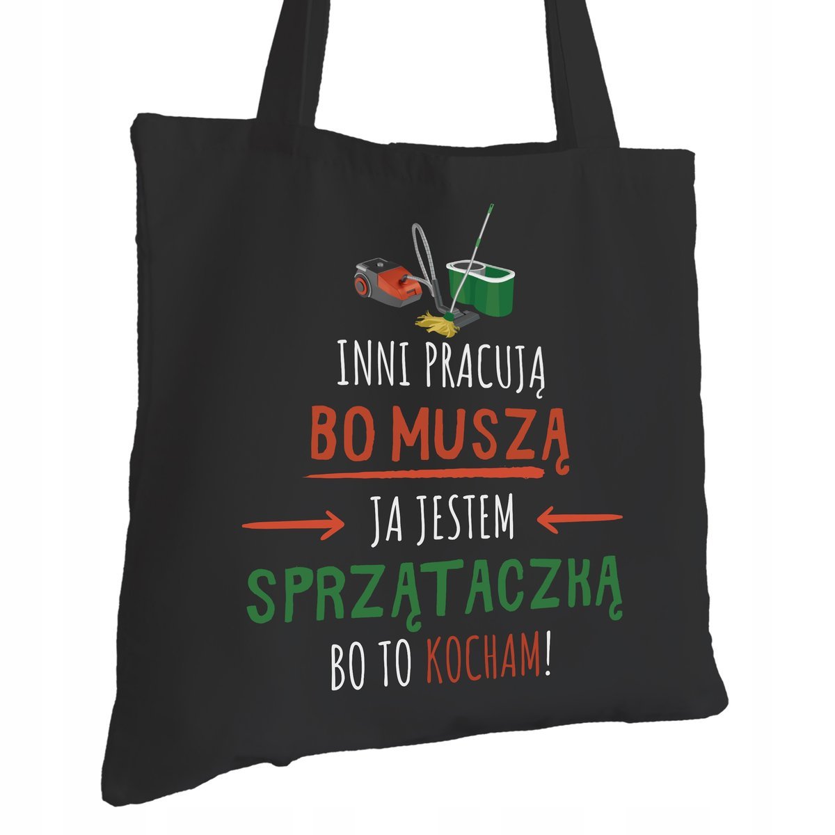 Torba Bawełniana dla Sprzątaczki Czarna Prezent ekologiczna Trwały Nadruk