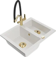 Zlewozmywaki z baterią - Mexen Carlos zlewozmywak granitowy 1,5-komorowy z baterią kuchenną Duo, biały - 6518-20-671701-57-G - miniaturka - grafika 1