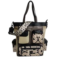 Torebki damskie - Torebka shopper EGO czarna beżowa listonoszka multikolor A4 - miniaturka - grafika 1