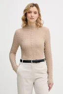 Bluzki damskie - Sisley bluzka damska kolor beżowy gładka 3ELRL108B - miniaturka - grafika 1