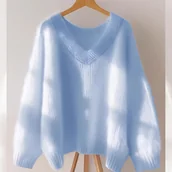 Swetry damskie - TEMU Jesień- Unikalny Leniwy Styl Jednokolorowy Sweter z Dekoltem w Serek Miękki Luźny Słodki Wszechstronny Top - miniaturka - grafika 1