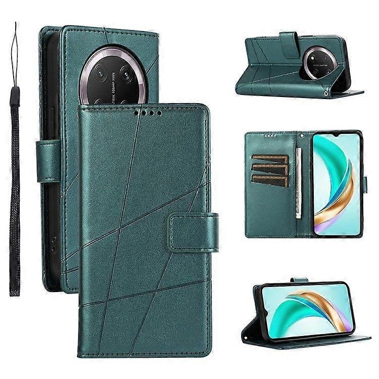 For Honor Magic7 Lite 5G / X9c 5G Etui na telefon Linia Nadruk Skórzany pokrowiec na portfel Zielony