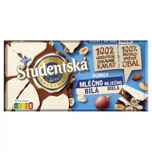 Orion Studentská Czekolada mleczna i biała z orzechami ziemnymi żelkami i rodzynkami 170 g - Czekolada - miniaturka - grafika 1