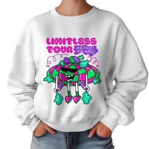 Biała Bluza Damska Dresowa LIMITLESS TOUR Kolorowe Cool Funky Wzory Rozm S - Bluzy damskie - miniaturka - grafika 1