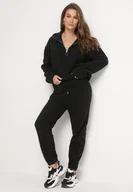 Komplety damskie - Czarny 2-częściowy Polarowy Komplet Dresowy z Bluzą i Szerokimi Spodniami Aldonor - miniaturka - grafika 1