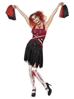 Sukienki - Smiffys Damski kostium cheerleaderki Zombie, sukienka i pompony, rozmiar: XS, kolor: czerwony i czarny, 32902 - grafika 1