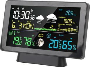 Cyfrowy zegar pogodowy do domu bezprzewodowy alarm temperatury zewnętrznej 7,5-calowy kolorowy wyświetlacz stacja prognozy pogody z deszczomierzem wtyczka UE - Stacje pogodowe - miniaturka - grafika 1