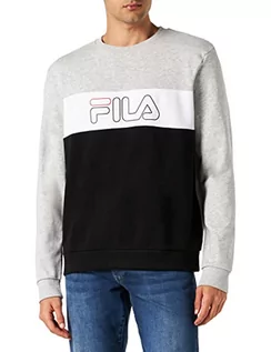 Bluzy męskie - FILA Męska bluza z logo Stanton Blocked, Light Grey Melange-Black-Bright White, XXL - grafika 1