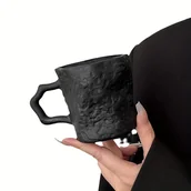 Inne - TEMU 1 szt. Unikatowy Czarny Kubek z Teksturą Kamienia z Uchwytem - Izolujący, Tylko Mycie Ręczne, Wszechstronny do Wody, Herbaty, Kawy lub Użytku - miniaturka - grafika 1