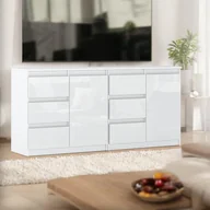 Komody - Komoda Biała Połysk Szafka Glamour 6 Szuflad Duża 160cm Nowoczesna Salon - miniaturka - grafika 1