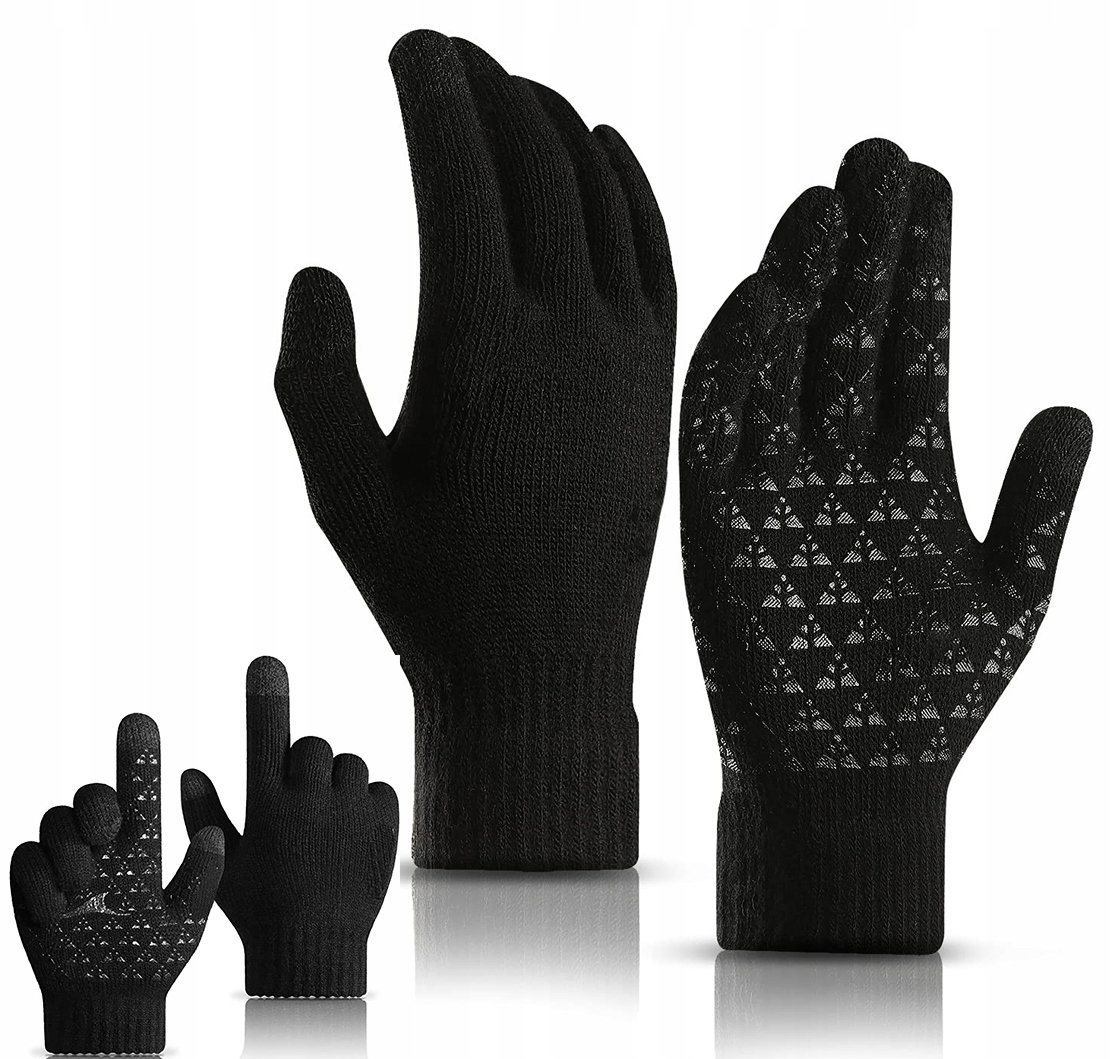 CIEPŁE RĘKAWICZKI OCIEPLANE IDEALNE Z PODBAWKĄ NA ZIMĘ CZARNE KLASYCZNE