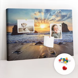 Szkolna Tablica korkowa 60x40 cm, Kolorowe Pinezki, wzór Zachód słońca na plaży - Tablice i flipcharty - miniaturka - grafika 1
