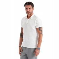 Koszulki męskie - Polo koszulka z bawełnianej dzianiny pique ecru Ombre OM-POSS-0103 V7 r XL - miniaturka - grafika 1