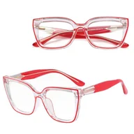 Okulary korekcyjne, oprawki, szkła - Damskie okulary kocie oczy zerówki do komputera BLUE LIGHT 25150D transparentny/czerwony - miniaturka - grafika 1