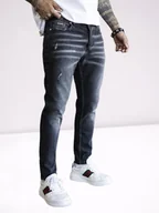 Spodnie męskie - Spodnie Jeansowe Skinny Fit Z Uszkodzeniami Męskie Czarne Sprane Mustache Scratched 30 - miniaturka - grafika 1