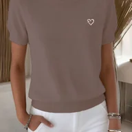 Swetry damskie - TEMU Damski Czerwony Sweter z Krótkim Rękawem - Oversize Okrągły Dekolt Casual Bluzka, Miękki Elastyczny Sweter Wiosenno-Letni, Biały Nadruk w - miniaturka - grafika 1