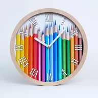 Zegary - Zegar drewniany na ścianę kolorowe kredki fi 30 cm, Tulup - miniaturka - grafika 1