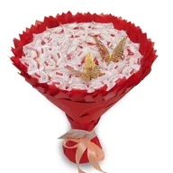 Zestawy upominkowe - Słodki jadalny bukiet czerwony z cukierkami Raffaello (średnica 30 cm) - miniaturka - grafika 1