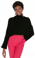 Swetry damskie - TRENDYOL CZARNY KRÓTKI SWETER Z GOLFEM I RĘKAWEM DŁUGIM 34 5AA - miniaturka - grafika 1