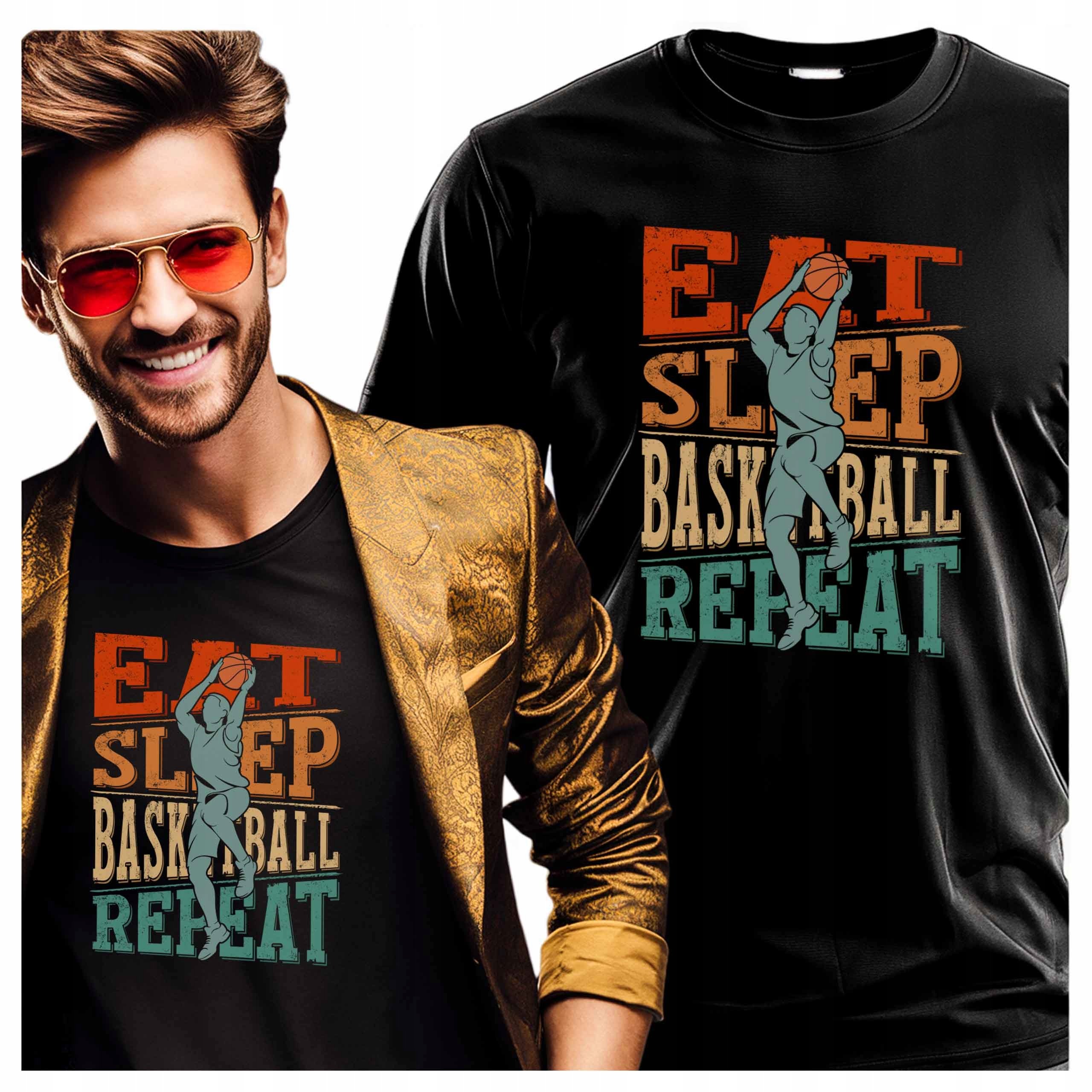 Koszulka męska z nadrukiem Eat Sleep Basketball Repeat Motyw Sportowy