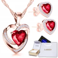Kolczyki - Zestaw Pozłacany Naszyjnik i Kolczyki Czerwone Serca Cyrkonie SREBRO 925 - miniaturka - grafika 1