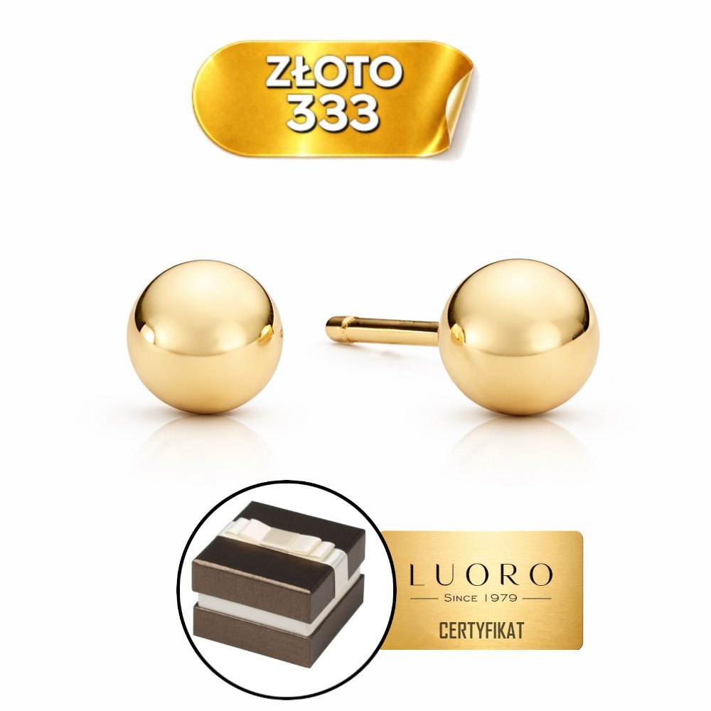 KOLCZYKI ZŁOTE 333 8K KULKI 7 MM SZTYFT ŻÓŁTEGO ZŁOTA ELEGANCKIE