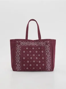 Reserved - Płócienna torebka shopper - bordowy - Torebki damskie - miniaturka - grafika 1