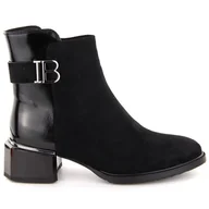 Botki damskie - Botki damskie na obcasie zamszowe i lakierowane czarne D&A S.Barski Premium Collection MR880-040 - miniaturka - grafika 1