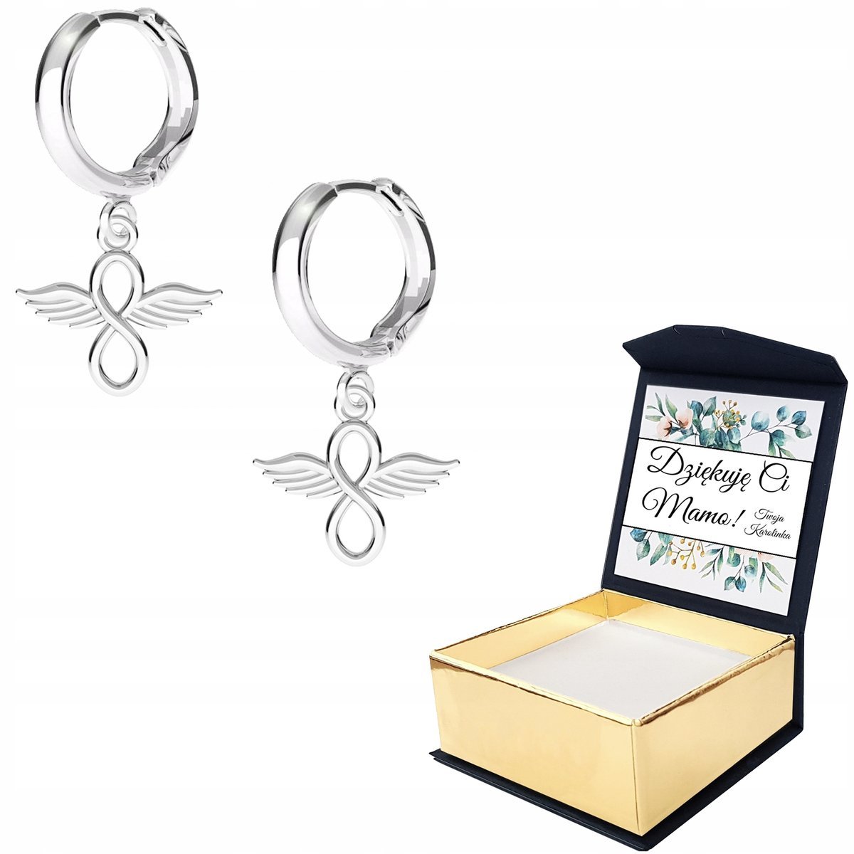 Kolczyki srebrne Nieskończoność 925 WŁASNY NADRUK