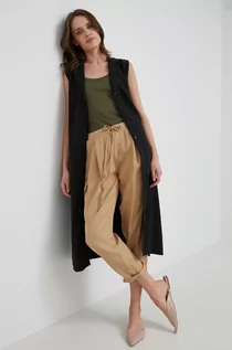 Spodnie damskie - Pepe Jeans spodnie damskie kolor beżowy fason cargo high waist - grafika 1