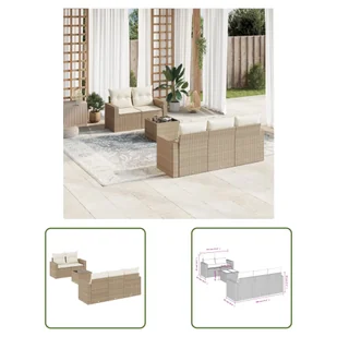The Living Store 6-cz. zestaw mebli ogrodowych z poduszkami - beżowy - polirattan - Sofa Ogrodowa - Sofy ogrodowe - miniaturka - grafika 1