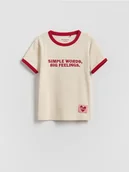 Koszulki dla dziewczynek - Reserved - T-shirt z haftowanym napisem - beżowy - miniaturka - grafika 1